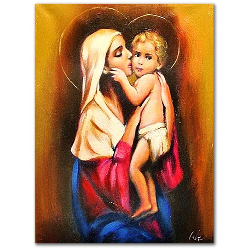  Obraz Matki Boskiej z Dzieciątkiem malowany 30x40 cm