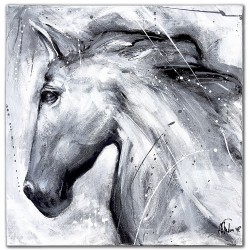  Obraz olejny ręcznie malowany 90x90cm Szary Koń