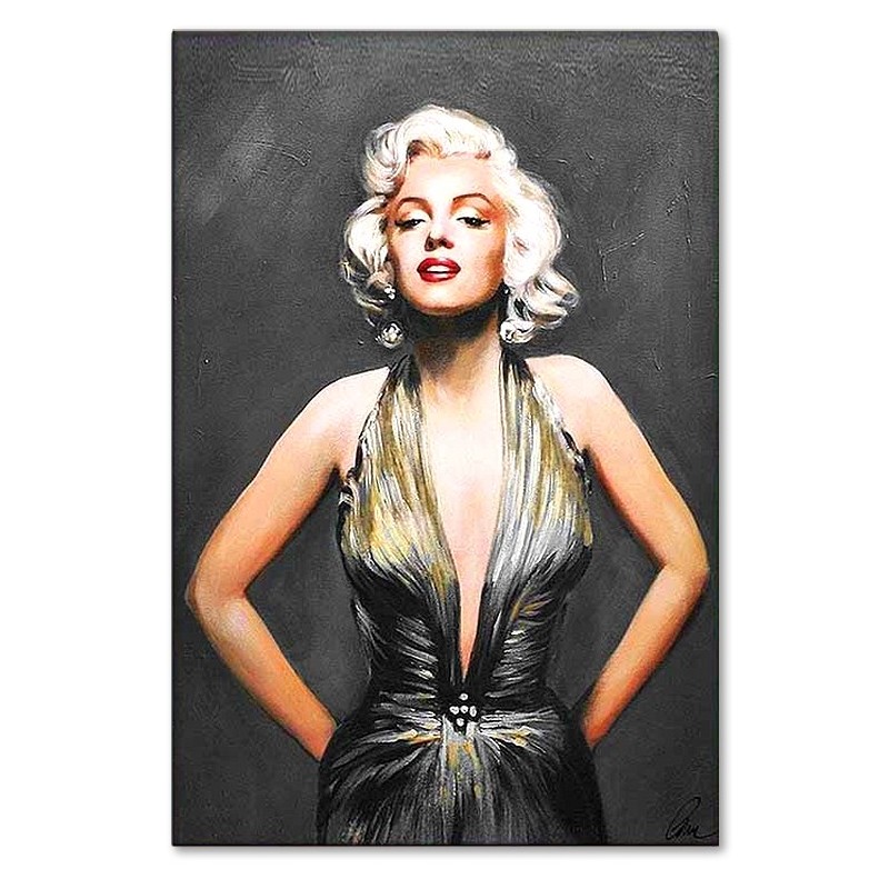  Obraz olejny ręcznie malowany Marilyn Monroe w złotej sukni 80x120cm
