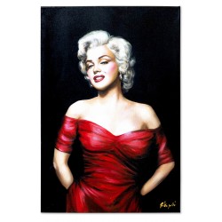  Obraz olejny ręcznie malowany Marilyn Monroe w czerwonej sukni 80x120cm