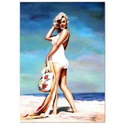  Obraz olejny ręcznie malowany Marilyn Monroe na plaży 50x70cm