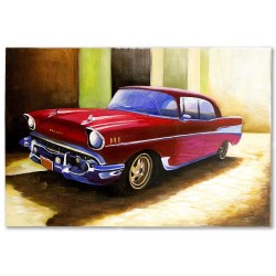  Obraz z autem czerwonym retro 60x90 obraz ręcznie malowany na płótnie