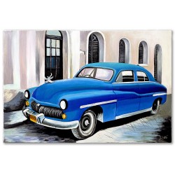  Obraz z autem niebieskim retro 60x90 obraz ręcznie malowany na płótnie