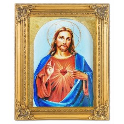  Obraz olejny ręcznie malowany z Jezusem Chrystusem Miłosiernego Serca obraz w złotej ramie 37x47 cm