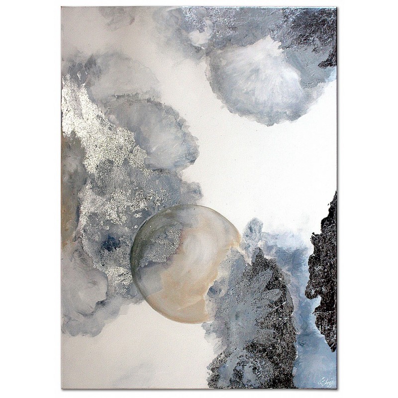  Obraz malowany z elementami płatków srebra 50x70cm Pochmurne niebo