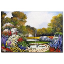  Obraz malowany Fontanna w bajkowym ogrodzie 60x90xm