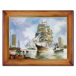  Obraz olejny ręcznie malowany statki na morzu 84x63cm