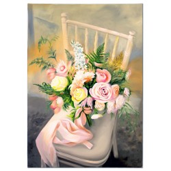  Obraz malowany Bukiet kwiatów w wazonie 60x90cm