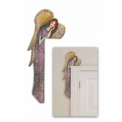  Anioł do powieszenia nad drzwi malowany drewniany 70x22cm lila lewy