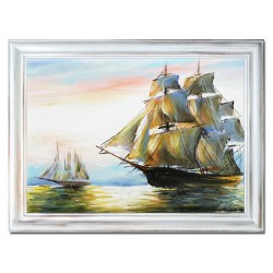 Obraz olejny ręcznie malowany statki na morzu 83x63cm