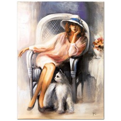  Obraz malowany Kobieta i kot 110x150cm
