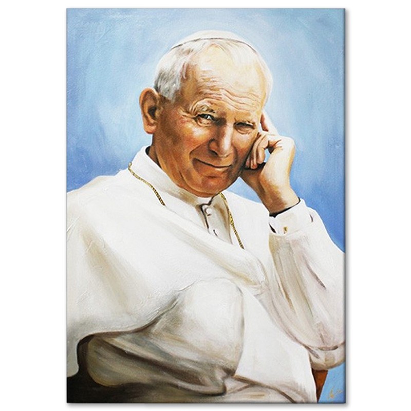  Obraz malowany Papież Jan Paweł II w białej szacie 110x150cm