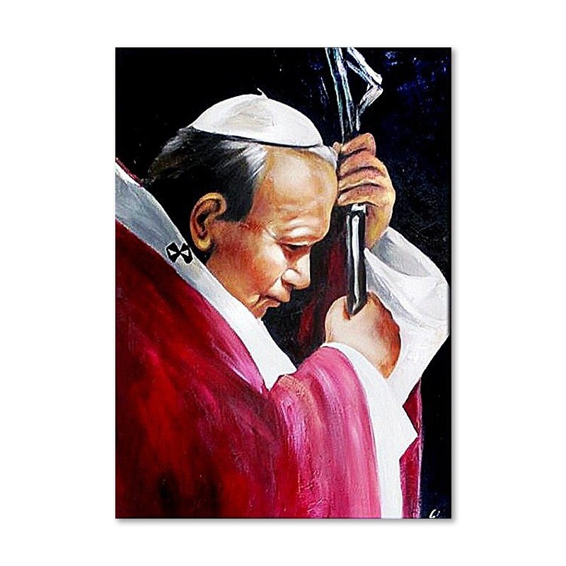  Obraz malowany Papież Jan Paweł II z krzyżem 110x150cm