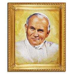  Obraz Jana Pawła II papieża 54x64 cm obraz olejny na płótnie w złotej ramie