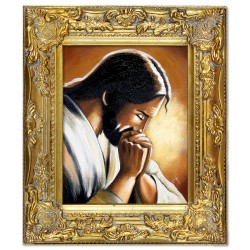  Obraz olejny ręcznie malowany z Jezusem Chrystusem podczas modlitwy obraz w złotej ramie 27x32 cm