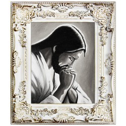  Obraz olejny ręcznie malowany z Jezusem Chrystusem podczas modlitwy obraz w białej ramie czarno-biały 27x32 cm