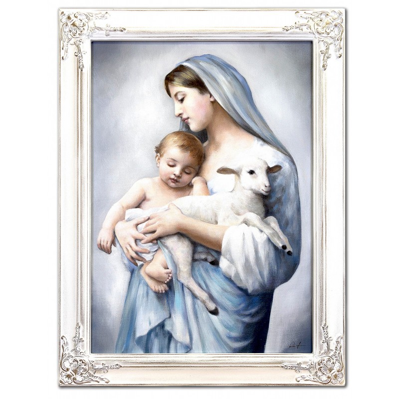  Obraz z Maryją z dzieciątkiem olejny malowany 63x83cm