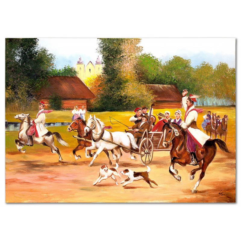 Obraz malowany Jerzy Kossak Orszak ślubny 110x150cm