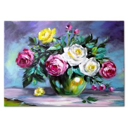  Obraz malowany Białe i pąsowe róże 110x150cm