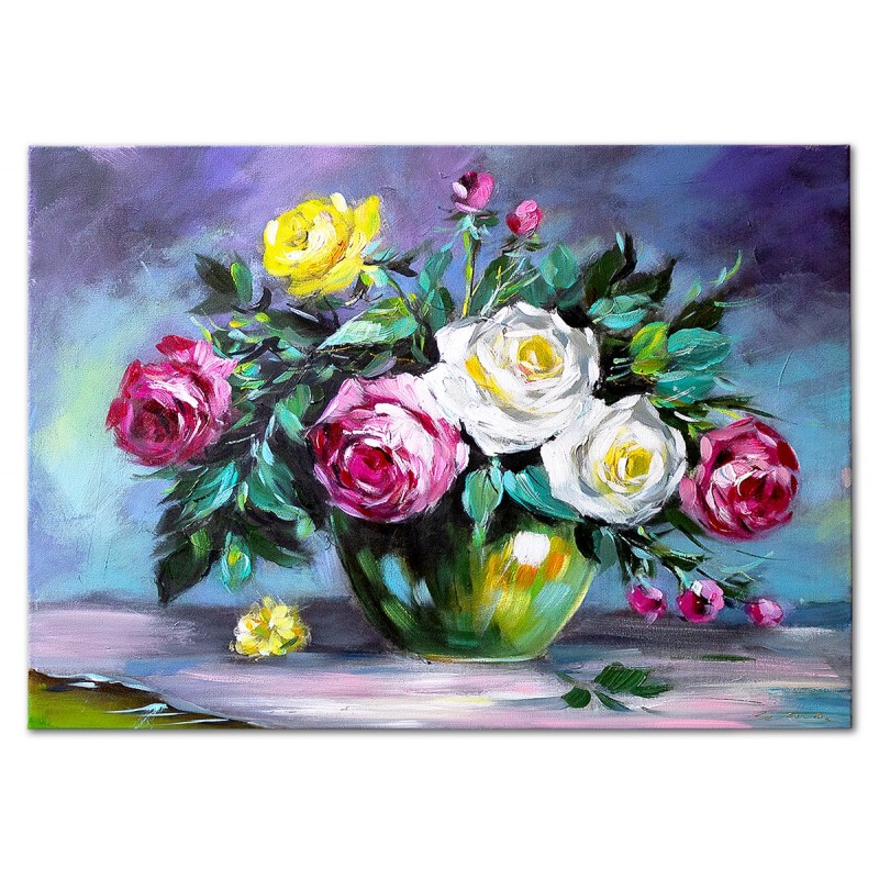  Obraz malowany Białe i pąsowe róże 110x150cm