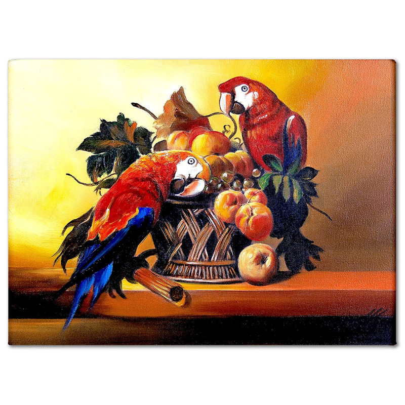  Obraz malowany Papugi z owocami 110x150cm