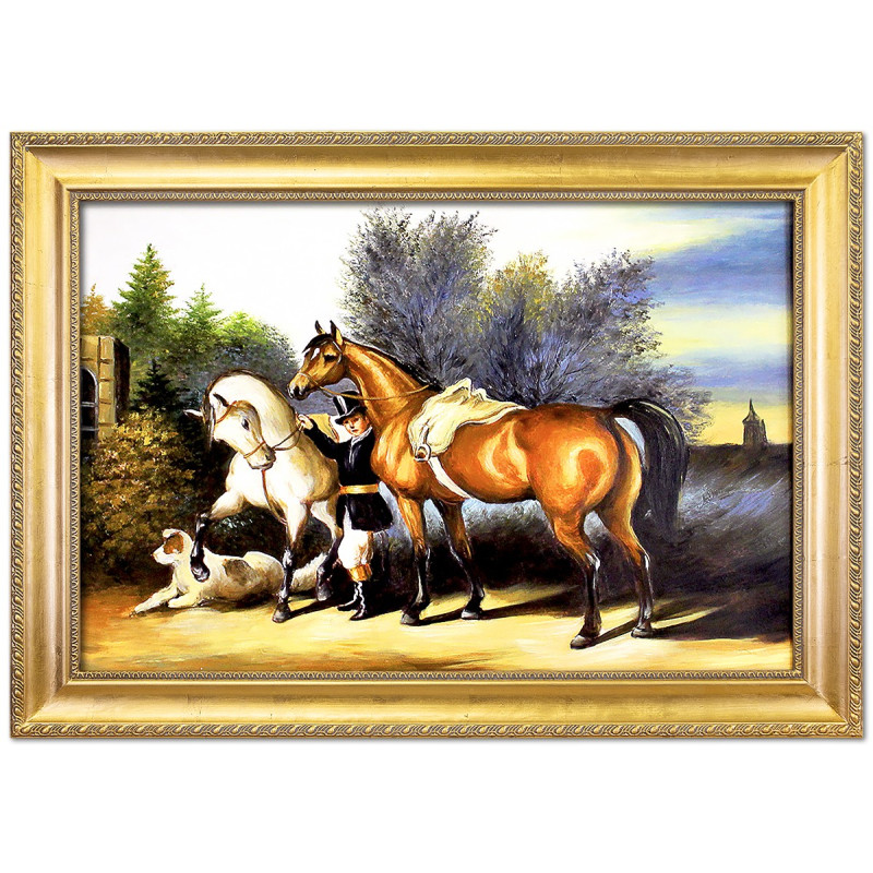  Obraz malowany Juliusz Kossak Masztalerz z końmi 75x105cm