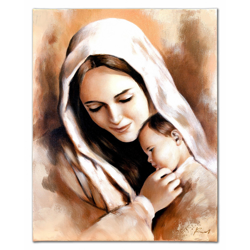  Obraz ręcznie malowany Maryja z dzieciątkiem 40x50cm