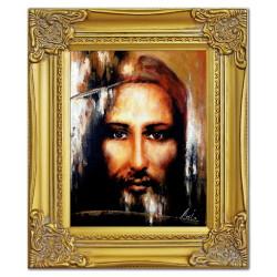 Obraz olejny ręcznie malowany z Jezusem Chrystusem z Całunu Turyńskiego obraz w złotej ramie 27x32 cm