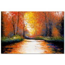  Obraz olejny ręcznie malowany 60x90cm Leśna alejka jesienią