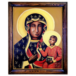  Obraz Matki Boskiej Częstochowskiej 53x64 cm obraz olejny na płótnie w ramie