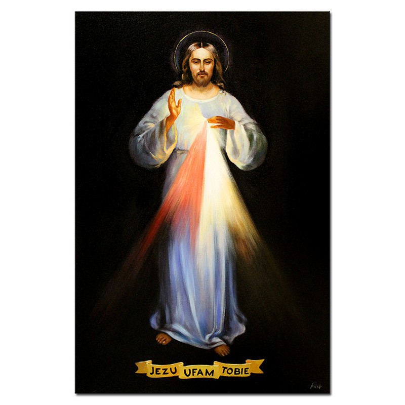  Obraz olejny ręcznie malowany z Jezusem Chrystusem Jezu Ufam Tobie 60x90 cm