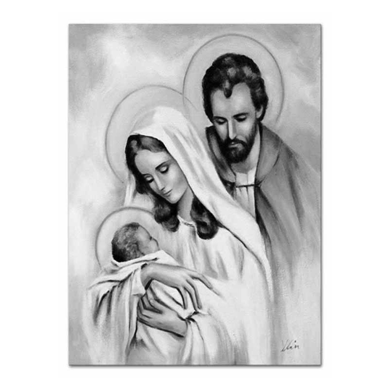  Obraz Świętej Rodziny na ślub 50x70 cm malowany na płótnie olejny czarno-biały