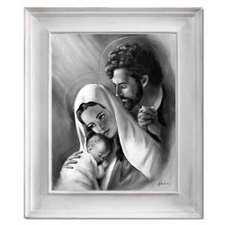  Obraz Świętej Rodziny na ślub 56x66 cm obraz olejny na płótnie czarno-biały