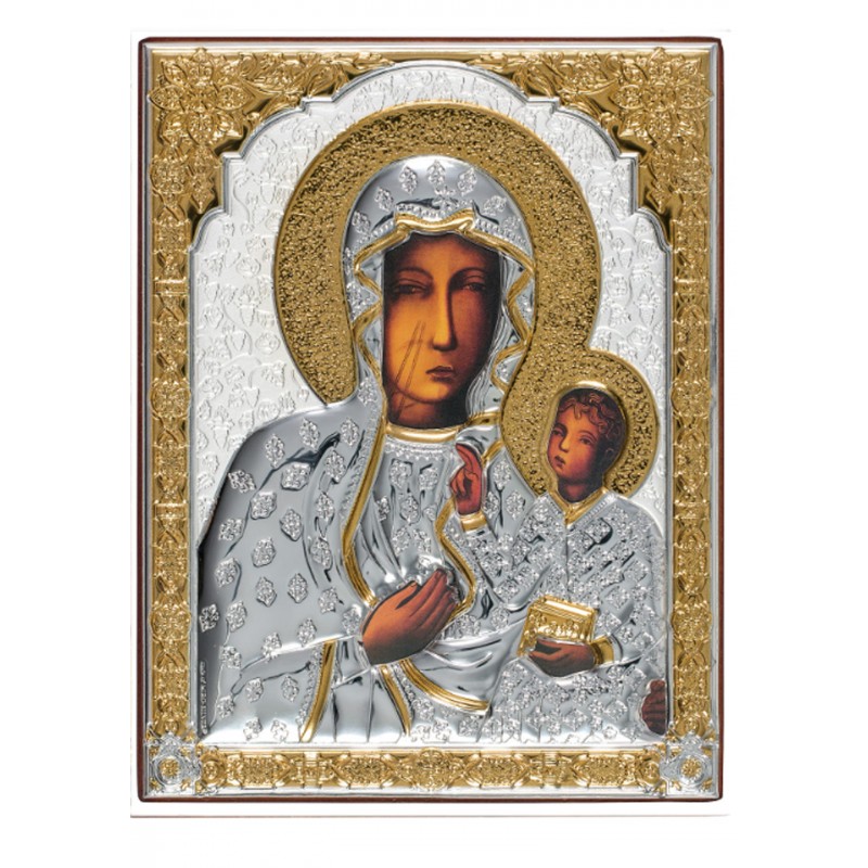  Ikona Matki Boskiej Częstochowskiej srebrno złota 23x18cm
