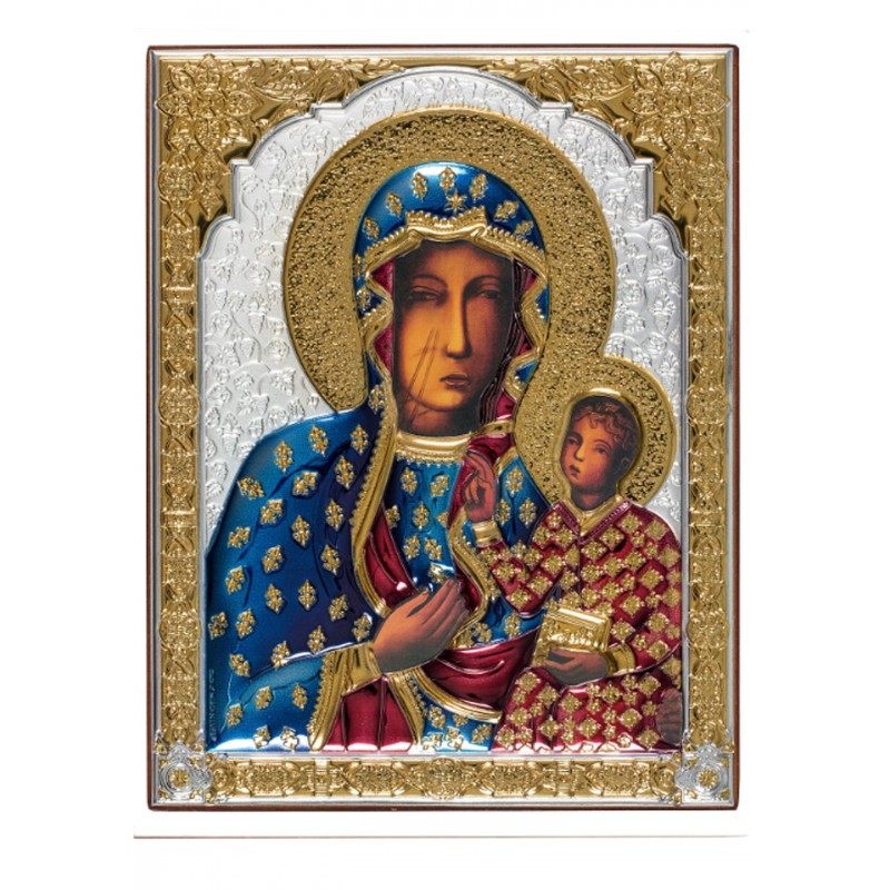  Ikona Matki Boskiej Częstochowskiej srebrno złota kolor 18x14cm