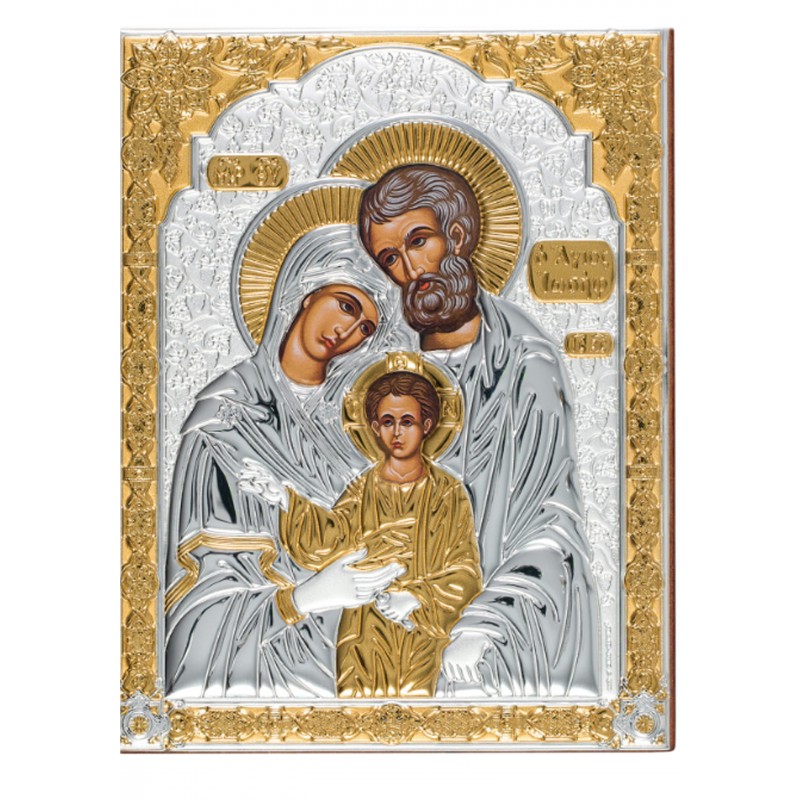  Ikona ze świętą Rodziną srebrno złota 18x14cm