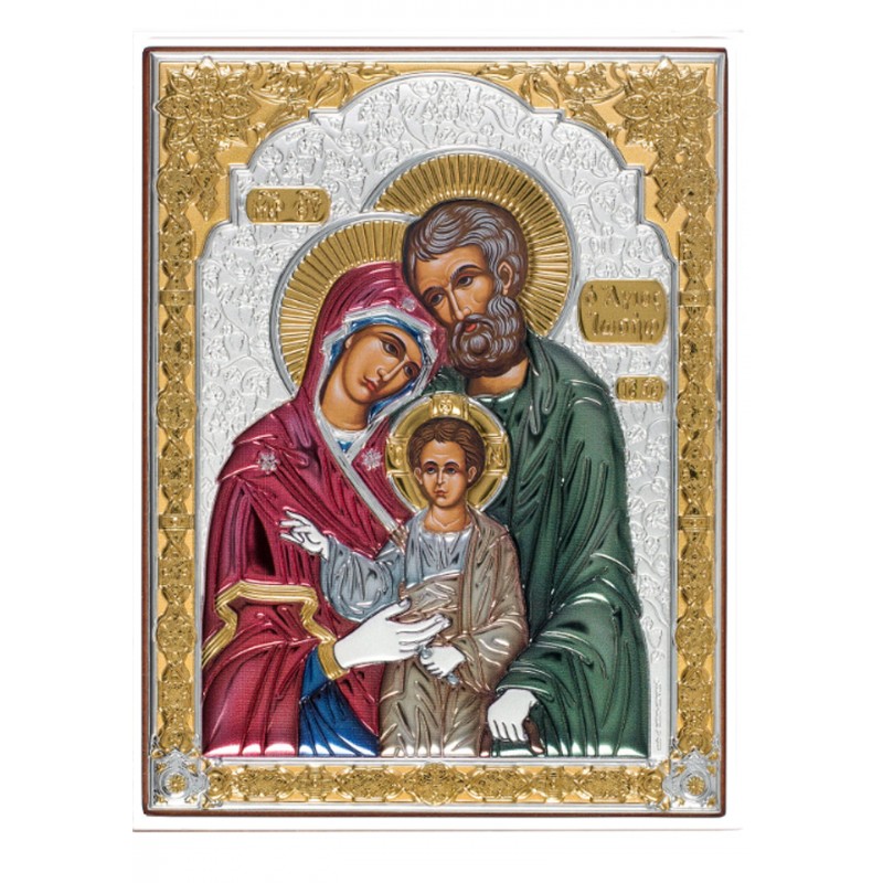  Ikona ze świętą Rodziną srebrno złota kolor 23x18cm