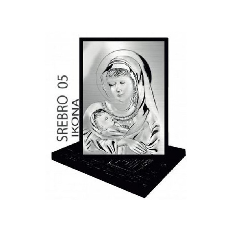  Ikona Matki Boskiej z dzieciątkiem ze srebrem 18x25cm