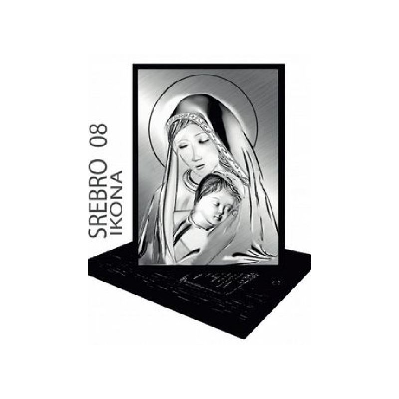  Ikona Matki Boskiej z dzieciątkiem ze srebrem 18x25cm