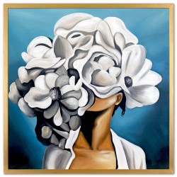 Obraz olejny ręcznie malowany 63x63cm Kobieta w kwiatach na głowie