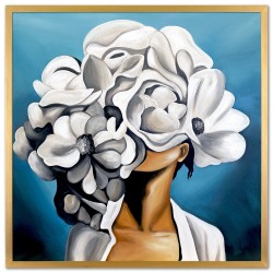  Obraz olejny ręcznie malowany 93x93cm Kobieta w kwiatach na głowie