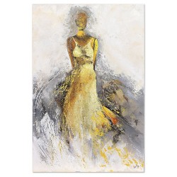  Obraz malowany z elementami płatków złota 80x120cm Dama w złotej sukni