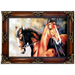 Obraz olejny ręcznie malowany 85x115cm Melancholijne konie