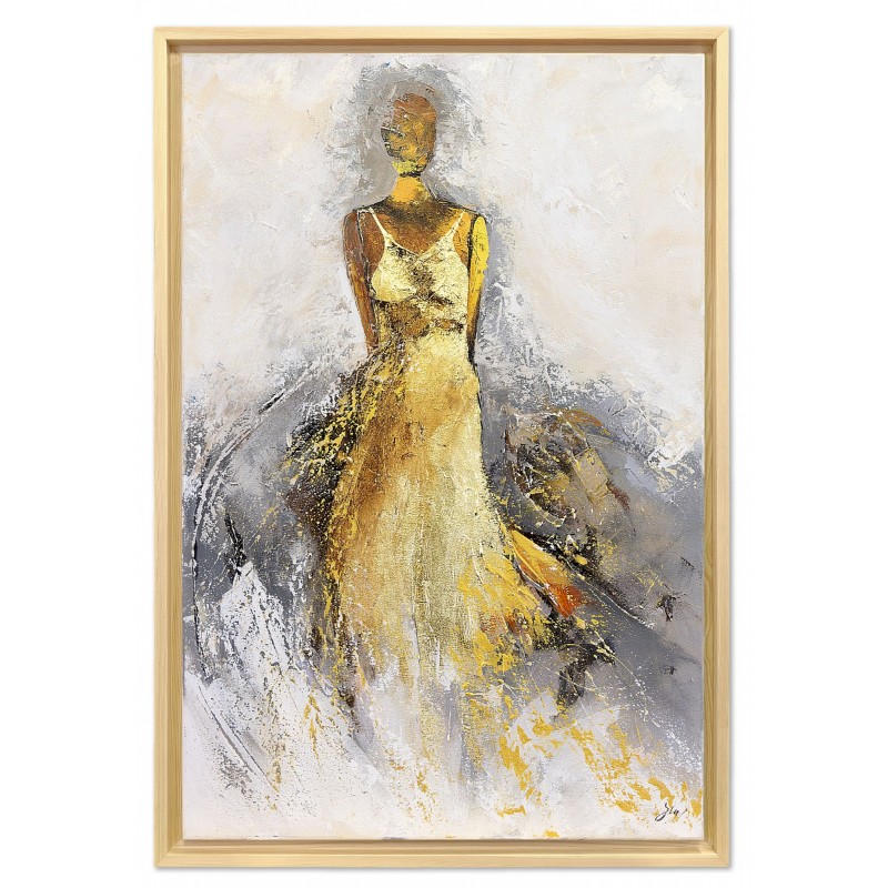  Obraz ręcznie malowany z płatkami złota Panna 65x95cm