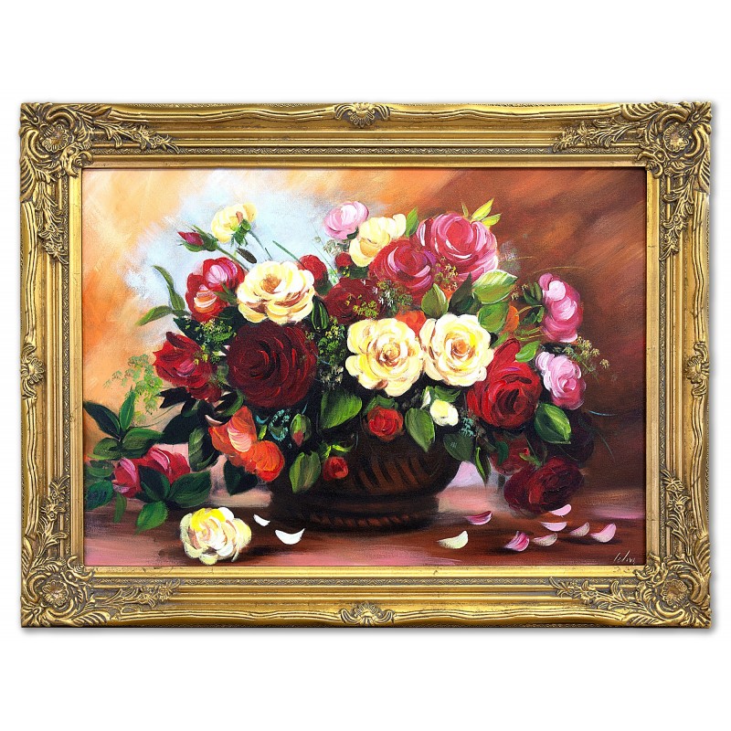  Obraz ręcznie malowany Kwiaty w wazonie 64x84cm