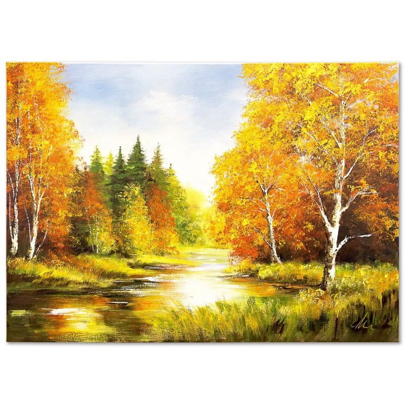  Obraz ręcznie malowany Strumyk w lesie 50x70cm