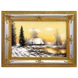 Obraz ręcznie malowany Zima w lesie 90x120cm