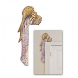  Anioł do powieszenia nad drzwi malowany drewniany 70x22cm przytulony lila