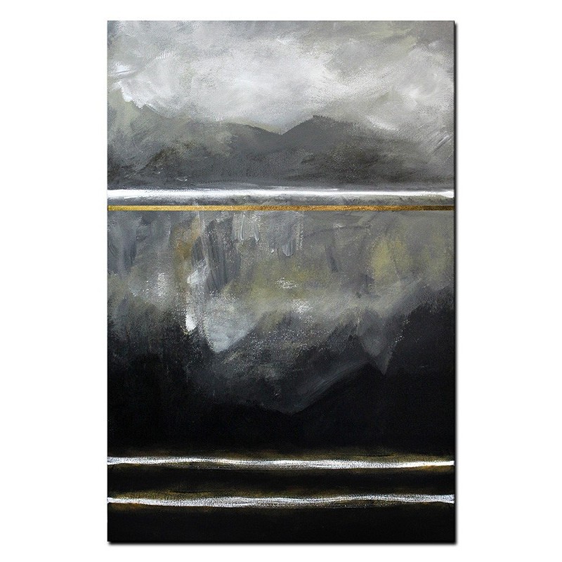  Obraz na płótnie ręcznie malowany czarno-biały 60x90cm Jezioro