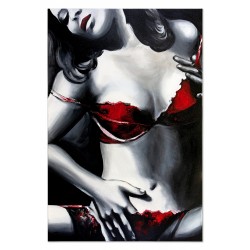  Obraz ręcznie malowany na płótnie 60x90cm kobieta w czerwonej bieliźnie